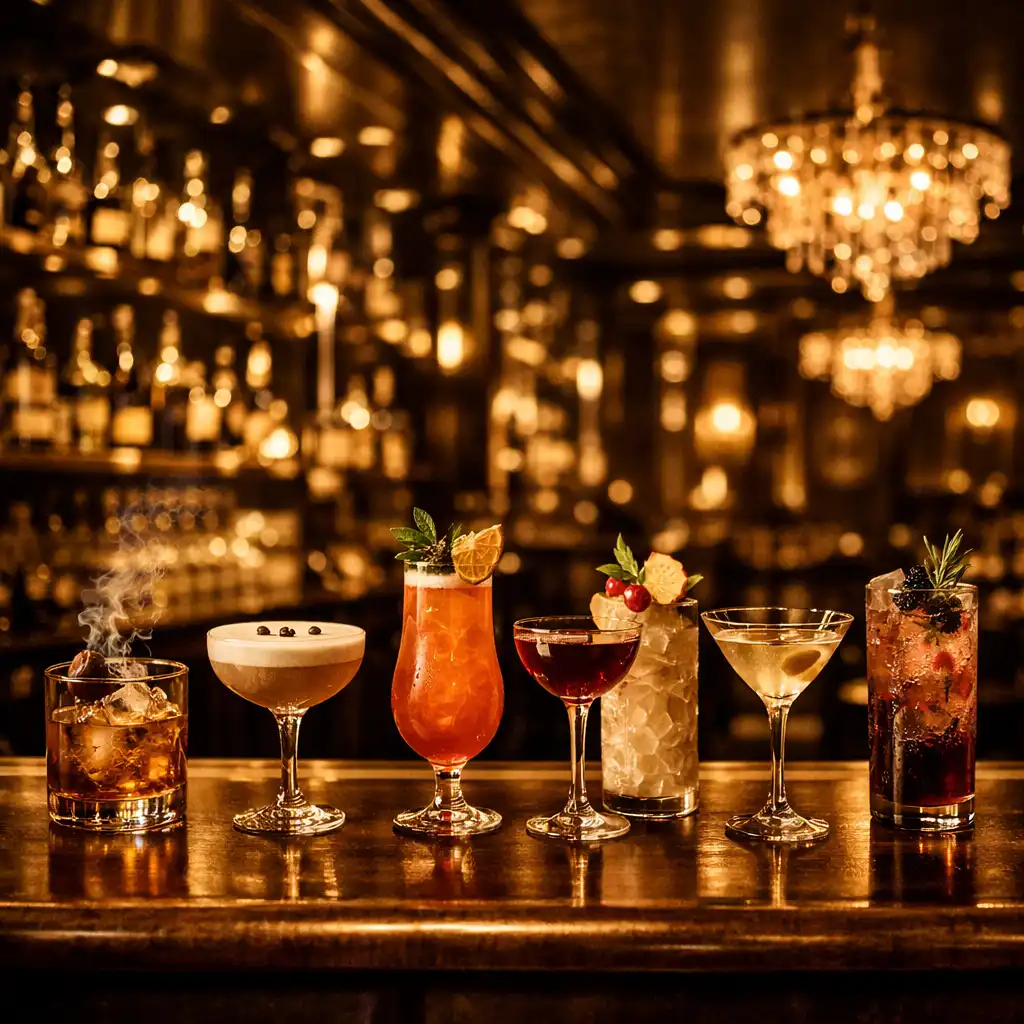 Bar w ekskluzywnym casino lounge z autorskimi koktajlami na blacie